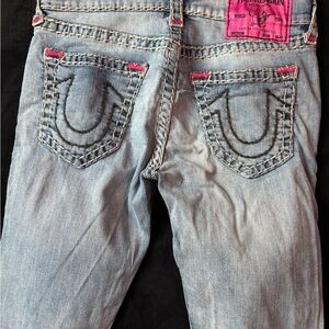 True Religion Light Blue Skinny Jeans with Pink Accents